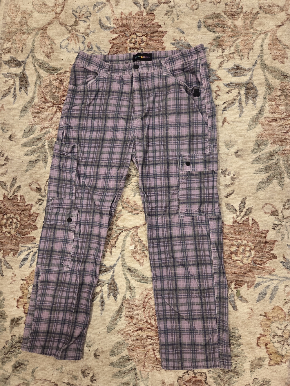 Men’s TEDDY FRESH Plaid Corduroy Cargo Pants Size 34